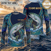 (13 Breeds) Maxcorners Fishing Navy Blue Teal Gold Tribal Polynesian Bass Wave Design Custom Name & Team Name 3D Shirts
