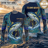 (13 Breeds) Maxcorners Fishing Navy Blue Teal Gold Tribal Polynesian Bass Wave Design Custom Name & Team Name 3D Shirts