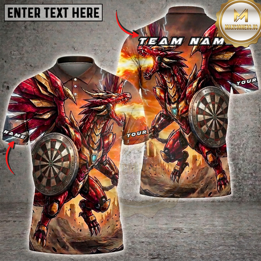 Maxcorners Mecha Dragon Dartboard Fire Breathing Cyber Warrior Multi Options Personalized Name, Team Name Unisex 3D Shirt 6 Colors)