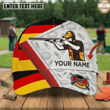 Maxcorners Germany Flag Shooter Clay Target Shotgun Shell Pattern Crossed Guns Trap Shooting Multicolor Options Personalized Name 3D Cap