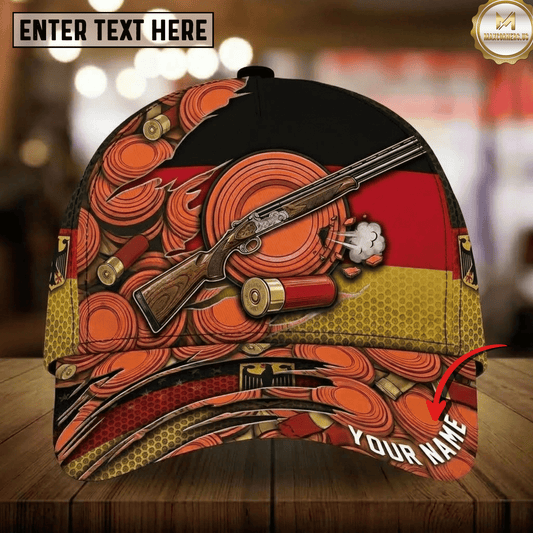 Maxcorners Germany Flag Shotgun Clay Target Shells Orange Ripped Pattern Trap Shooting Multicolor Options Personalized Name 3D Cap