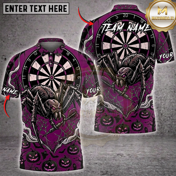 Maxcorners Halloween Darts Shirt Monster Spider, Dartboard, Jack O Lantern and Spider Web Multi Options Personalized Name, Team Name Unisex 3D Shirt (5 Colors)
