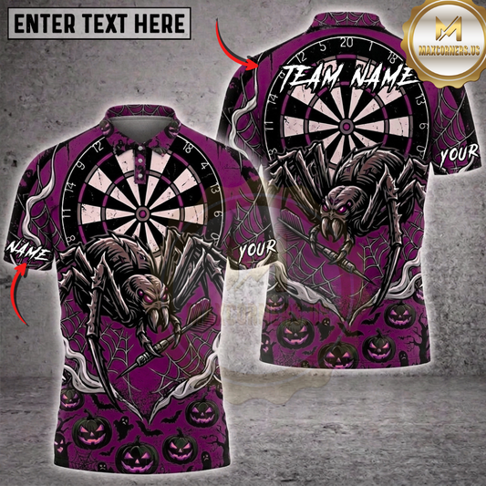 Maxcorners Halloween Darts Shirt Monster Spider, Dartboard, Jack O Lantern and Spider Web Multi Options Personalized Name, Team Name Unisex 3D Shirt (5 Colors)