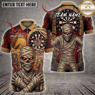 Maxcorners Halloween Darts Shirt Mummy, Egyptian Pyramid, Dartboard and Ancient Tomb Multi Options Personalized Name, Team Name Unisex 3D Shirt