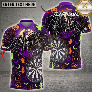 Maxcorners Halloween Darts Shirt Scary Spider, Dartboard, Ghosts, Bats and Haunted House Multi Options Personalized Name, Team Name Unisex 3D Shirt (6 Colors)