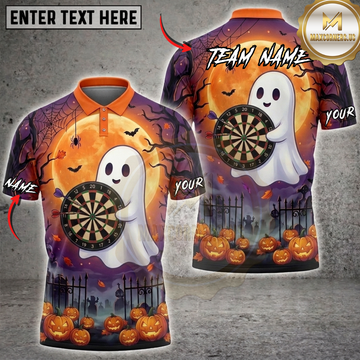 Maxcorners Halloween Darts Shirt Cute Ghost, Full Moon, Dartboard and Jack O Lantern Multi Options Personalized Name, Team Name Unisex 3D Shirt (5 Colors)