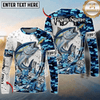 (13 Breeds) Maxcorners Fishing Blue Camo Bass Beer Angler Brew Bubble Design Custom Name & Team Name 3D Shirts
