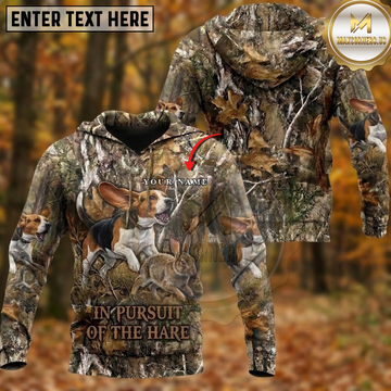 Maxcorners Beagle Rabbit Hunting In Pursuit Of The Hare Camo Forest Multiple Options Personalized Name 3D Hoodie