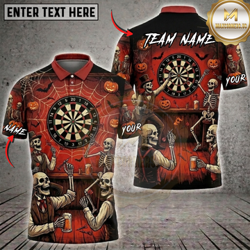 Maxcorners Halloween Darts Shirt Skeleton Pub Party, Dartboard, Jack O Lantern and Spider Web Multi Options Personalized Name, Team Name Unisex 3D Shirt (6 Colors)