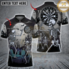 Maxcorners Halloween Darts Shirt Skeleton Dart Player, Haunted Graveyard, Full Moon and Jack O Lantern Multi Options Personalized Name, Team Name Unisex 3D Shirt (6 Colors)