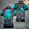 Maxcorners Halloween Darts Shirt Skeleton Dart Player, Haunted Graveyard, Full Moon and Jack O Lantern Multi Options Personalized Name, Team Name Unisex 3D Shirt (6 Colors)