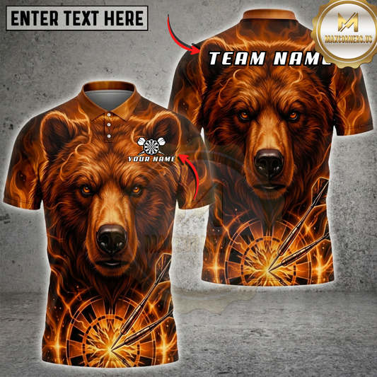 Maxcorners Fiery Flame Bear Dartboard Fantasy Multicolor Options Personalized Name, Team Name 3D Shirt (3 Colors)
