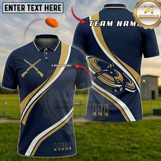 Maxcorners Navy Gold Clay Targets Trap Shooting Multicolor Options Personalized Name, Team Name 3D Shirt (6 Colors)