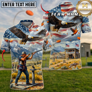 Maxcorners American Flag Eagle Trap House Trap Shooting Multicolor Options Personalized Name, Team Name 3D Shirt
