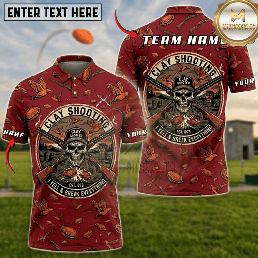 Maxcorners Clay Shooter Skull Trap Shooting Multicolor Options Personalized Name, Team Name 3D Shirt (5 Colors)