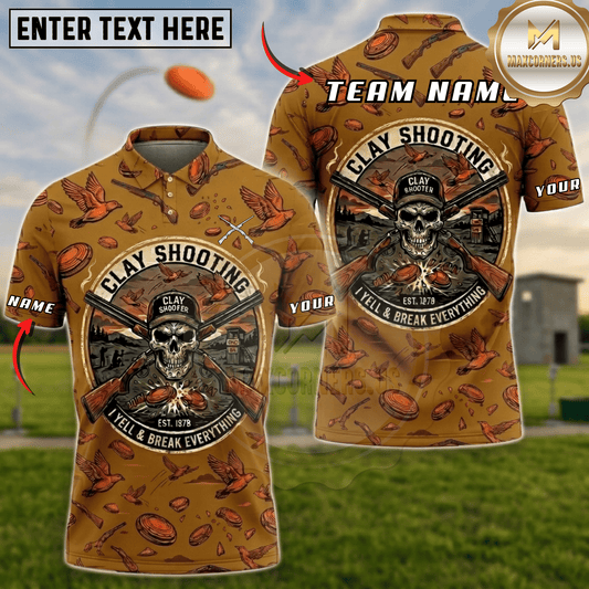 Maxcorners Clay Shooter Skull Trap Shooting Multicolor Options Personalized Name, Team Name 3D Shirt (5 Colors)