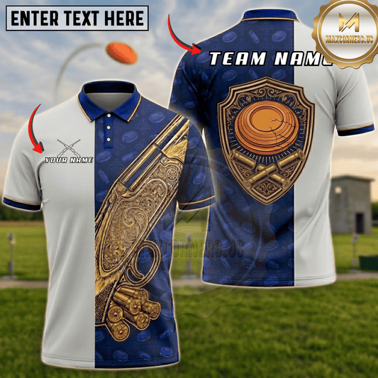 Maxcorners Golden Gun Shield Trap Shooting Multicolor Options Personalized Name, Team Name 3D Shirt (5 Colors)