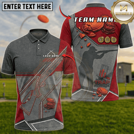 Maxcorners Shattered Clay Target Shooter Silhouette Trap Shooting Multicolor Options Personalized Name, Team Name 3D Shirt (6 Colors)