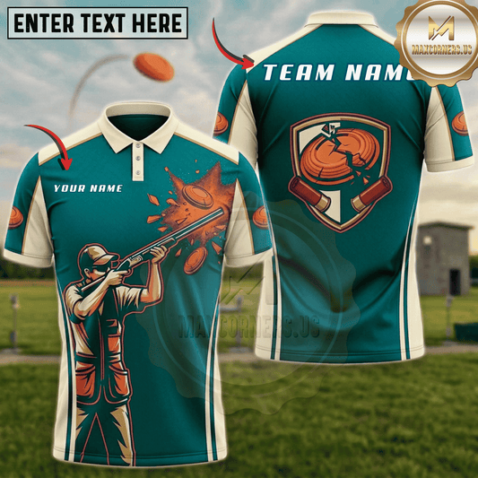 Maxcorners Cracked Clay Shield Crest Trap Shooting Multicolor Options Personalized Name, Team Name 3D Shirt (5 Colors)