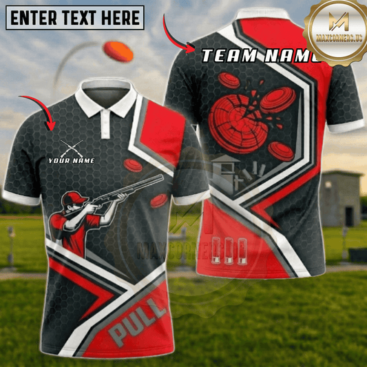 Maxcorners Honeycomb Pull Shooter Red Clay Trap Shooting Multicolor Options Personalized Name, Team Name 3D Shirt (6 Colors)