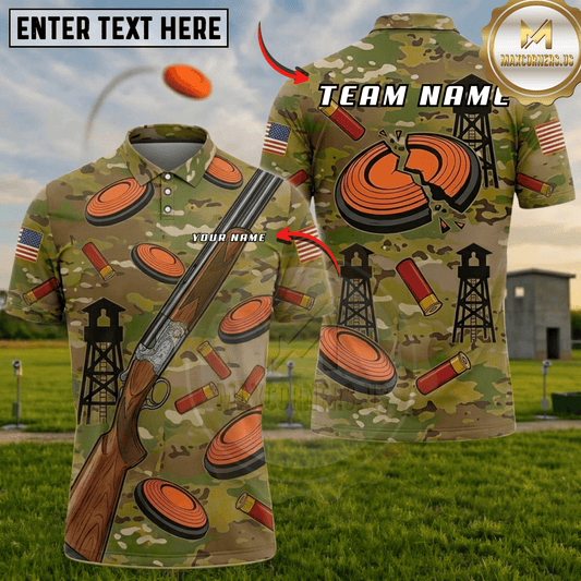 Maxcorners Camo Army American Flag Clay Shotgun Tower Trap Shooting Multicolor Options Personalized Name, Team Name 3D Shirt (3 Colors)