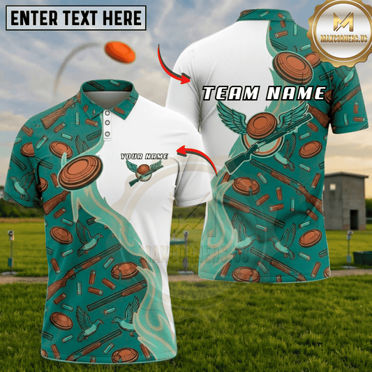 Maxcorners Green White Winged Clay Shotgun Pattern Trap Shooting Multicolor Options Personalized Name, Team Name 3D Shirt (4 Colors)