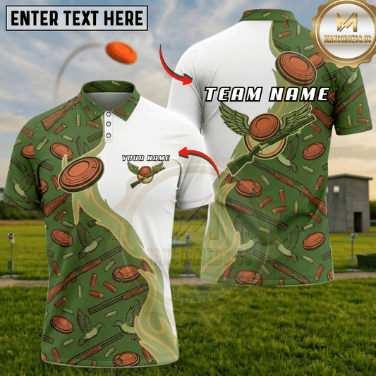Maxcorners Green White Winged Clay Shotgun Pattern Trap Shooting Multicolor Options Personalized Name, Team Name 3D Shirt (4 Colors)