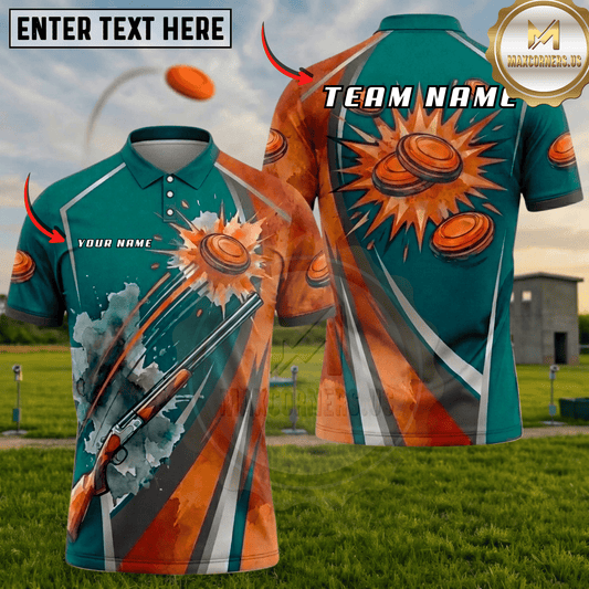 Maxcorners Green Orange Shattered Clay Explosion Trap Shooting Multicolor Options Personalized Name, Team Name 3D Shirt (5 Colors)