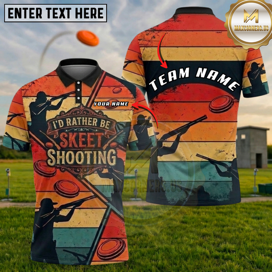 Maxcorners I'd Rather Be Skeet Shooting Retro Sunset Silhouette Multicolor Options Personalized Name, Team Name 3D Shirt (5 Colors)