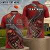 Maxcorners Trap Shooting Red Silver Engraved Shotgun Shattered Clay Fire Personalized Polo Shirt
