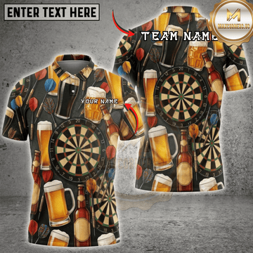 Maxcorners Black Beer Bottle Mug Dart Pattern Festival Dartboard Fantasy Multicolor Options Personalized Name, Team Name 3D Shirt