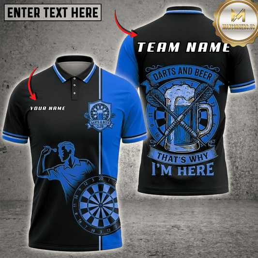 Maxcorners Darts And Beer Thats Why Im Here Vintage Club Dartboard Fantasy Multicolor Options Personalized Name, Team Name 3D Shirt (6 Colors)