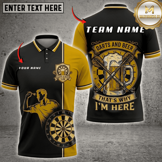 Maxcorners Darts And Beer Thats Why Im Here Vintage Club Dartboard Fantasy Multicolor Options Personalized Name, Team Name 3D Shirt (6 Colors)