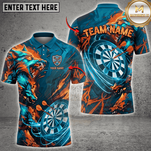Maxcorners Fire Wolf Roaring Lightning Dartboard Fantasy Multicolor Options Personalized Name, Team Name 3D Shirt (6 Colors)