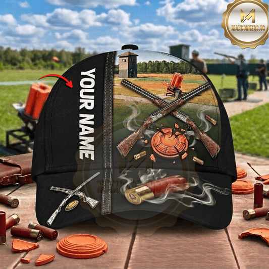 (8 Colors) Maxcorners Crossed Shotguns Shattered Clay Smoke Shell Trap Shooting Multicolor Options Personalized Name 3D Cap