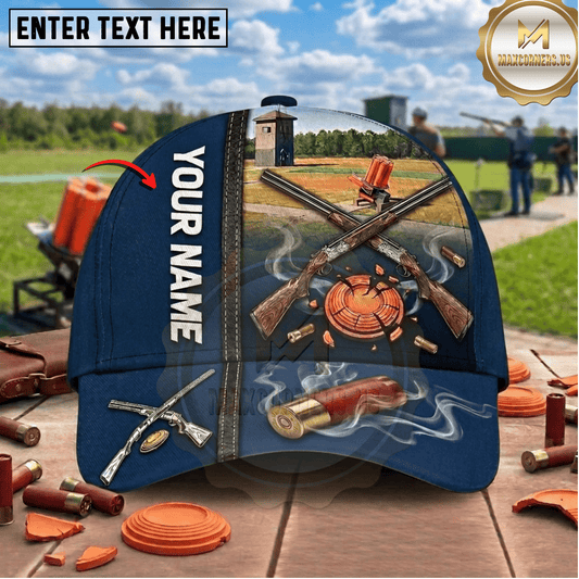 (8 Colors) Maxcorners Crossed Shotguns Shattered Clay Smoke Shell Trap Shooting Multicolor Options Personalized Name 3D Cap