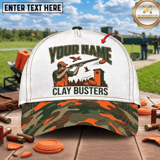 (4 Colors) Maxcorners Clay Busters Shooter Tower Silhouette Camo Brim Trap Shooting Multicolor Options Personalized Name, Team Name 3D Cap