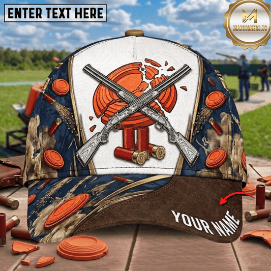 (8 Colors) Maxcorners Shattered Clay Crossed Shotguns Shell Camo Trap Shooting Multicolor Options Personalized Name 3D Cap