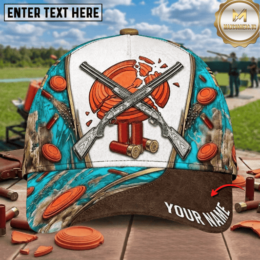 (8 Colors) Maxcorners Shattered Clay Crossed Shotguns Shell Camo Trap Shooting Multicolor Options Personalized Name 3D Cap