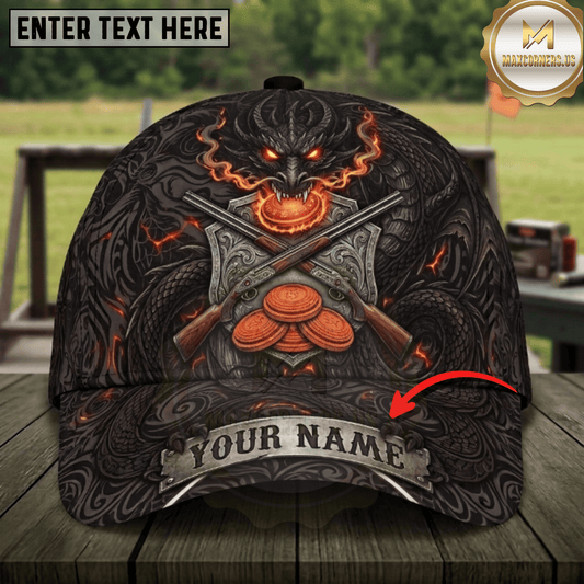 (8 Colors) Maxcorners Mystic Dragon Shield Crossed Shotguns Glowing Clay Trap Shooting Multicolor Options Personalized Name 3D Cap