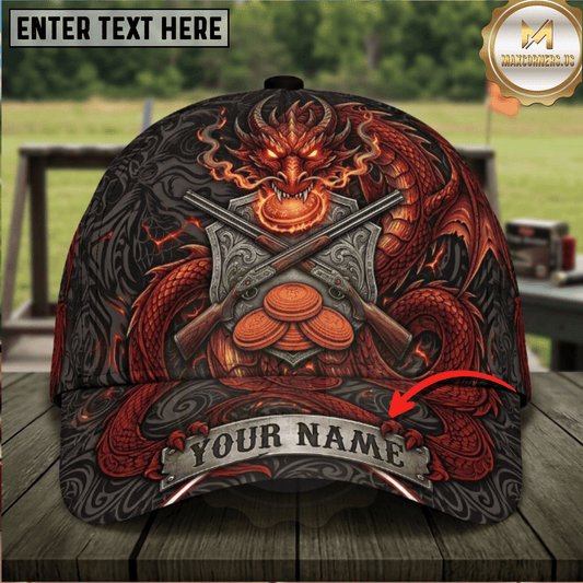 (8 Colors) Maxcorners Mystic Dragon Shield Crossed Shotguns Glowing Clay Trap Shooting Multicolor Options Personalized Name 3D Cap