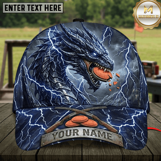 (8 Colors) Maxcorners Thunder Dragon Biting Clay Lightning Crossed Shotguns Trap Shooting Multicolor Options Personalized Name 3D Cap