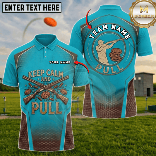 Maxcorners Keep Calm And PULL Crossed Shotguns Clay Stack Vintage Trap Shooting Multicolor Options Personalized Name, Team Name 3D Shirt (6 Colors)