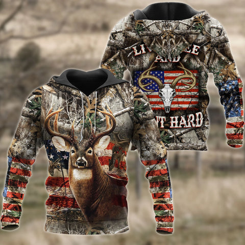 Maxcorners USA Flag Deer Hunting 3D Shirt