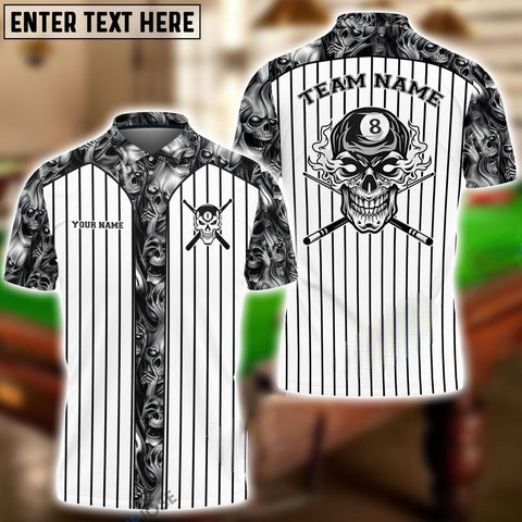 Maxcorners Billiards Stripe Skull Personalized Name 3D Shirt