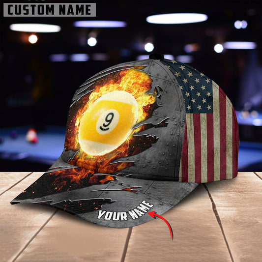 Maxcorners Billiard 9 Ball Personalized Name 3D Cap