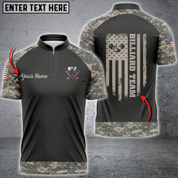 Maxcorners Retro Camouflage Flag Billiard Custom Name Zipper Polo Shirt For Fred