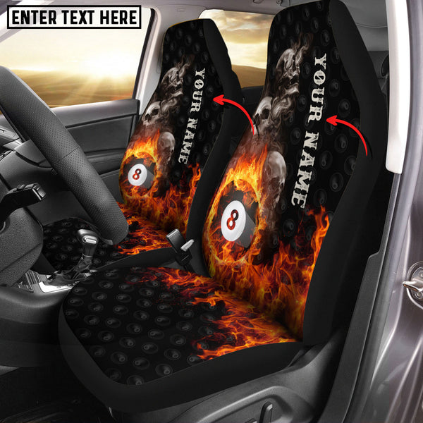 Maxcorners Billiard Skull 8 Ball Personalized Name Car Seat Covers Universal Fit (2Pcs)