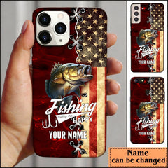 Maxcorners Bass Fishing Red Flag Personalized Name Phone Case (USA, CA, AU) LM1812