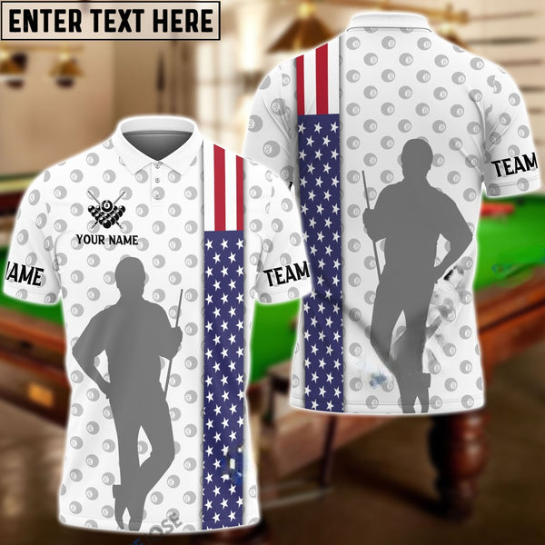 Maxcorners Billiards Guy With USA Flag Pattern Personalized Name 3D Shirt